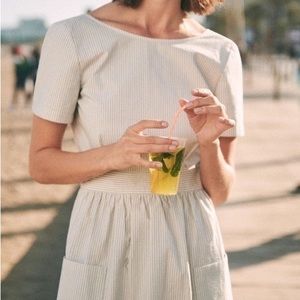 Sezane Odalie button back blue and white striped dress. EUC. Size 38 (6)